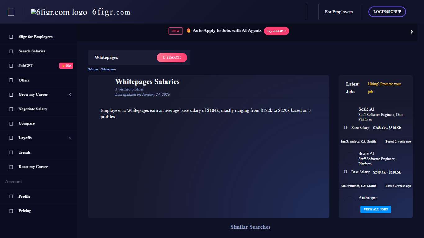 Whitepages Salaries 2026 $182k-$220k